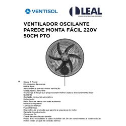 VENTILADOR OSCILANTE PAREDE MONTA FÁCIL 220V 50CM ... - Comercial Leal