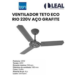 VENTILADOR TETO ECO RIO 220V AÇO GRAFITE - 00708 - Comercial Leal