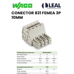 CONECTOR 831 FEMEA 3P 10MM WAGO - 13798 - Comercial Leal
