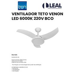 VENTILADOR TETO VENON LED 6000K 127V - 14018 - Comercial Leal