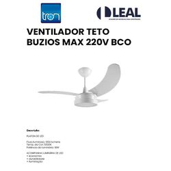 VENTILADOR TETO BUZIOS MAX 220V BRANCO - 14017 - Comercial Leal