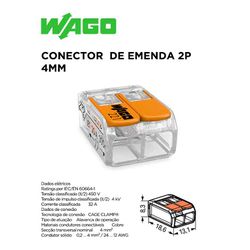 CONECTOR DE EMENDA 221 2P 4MM WAGO - 09646 - Comercial Leal