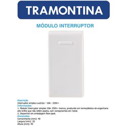 MODULO INTERRUPTOR SIMPLES 10A 250V - LINHA LIZ - ... - Comercial Leal