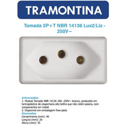 MODULO TOMADA 2P+T 10A 250V - LINHA LIZ - 04122 - Comercial Leal