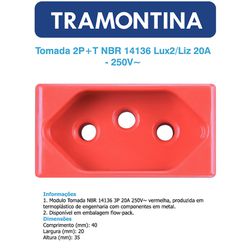 MODULO TOMADA 2P+T 20A 250 VERMELHA - LINHA LIZ - ... - Comercial Leal