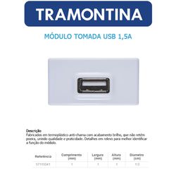 MODULO TOMADA USB 1.5A - LINHA LIZ - 06253 - Comercial Leal
