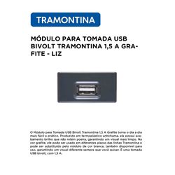 MÓDULO TOMADA USB BIVOLT 1.5A GRAFITE LIZ - 10186 - Comercial Leal