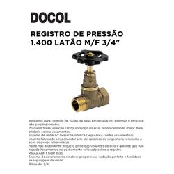 REGISTRO DE PRESSAO 1400 MF 3/4 DOCOL - 09932 - Comercial Leal