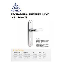 FECHADURA INOX PREMIUM INT 2700/71 ALIANÇA - 09755 - Comercial Leal