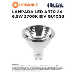 LÂMPADA LED AR70 6.5W 2700K BIVOLT GU10 LEDVANCE -... - Comercial Leal
