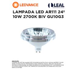 LÂMPADA LED AR111 10W 2700K BIVOLT GU10 LEDVANCE -... - Comercial Leal