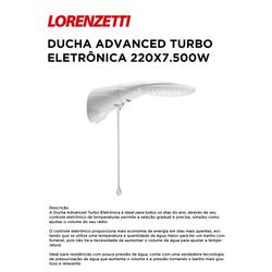 DUCHA ADVANCED TURBO ELETRÔNICO 220VX7500W - 10144 - Comercial Leal