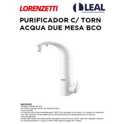 PURIFICADOR COM TORNEIRA ACQUA DUE MESA BRANCO LOR... - Comercial Leal