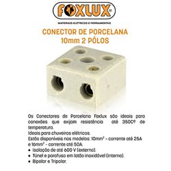 CONECTOR PORCELANA 10MM 2P FOXLUX - 07146 - Comercial Leal