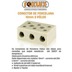 CONECTOR PORCELANA 10MM 3P FOXLUX - 07147 - Comercial Leal