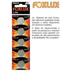 BATERIA DE LITIO 3V CR2016 CART COM 5 PEÇAS FOXLUX... - Comercial Leal