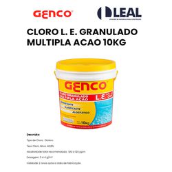 CLORO L. E. GRANULADO MULTIPLA ACAO 10KG GENCO -... - Comercial Leal