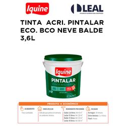 TINTA ACRÍLICA PINTALAR ECO. BRANCO NEVE BALDE 3,... - Comercial Leal