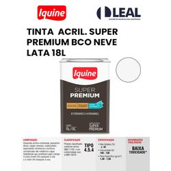 TINTA ACRÍLICA SUPER PREMIUM BRANCO NEVE LATA 18L... - Comercial Leal