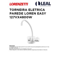 TORNEIRA ELÉTRICA PAREDE LOREN EASY 127VX4800W - 0... - Comercial Leal