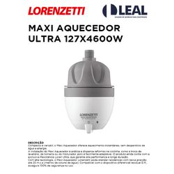 MAXI AQUECEDOR ULTRA 127X4600W LORENZETTI - 12091 - Comercial Leal