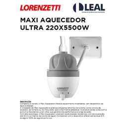 MAXI AQUECEDOR ULTRA 220X5500W LORENZETTI - 12092 - Comercial Leal