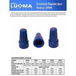 EMENDA RÁPIDA ROSCA CONECTOR DE TORÇÃO AZUL 1MM LU... - Comercial Leal