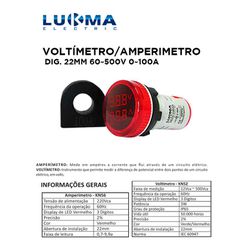VOLTIMETRO/AMPERÍMETRO DIGÍTAL 22MM VERMELHO 12V-5... - Comercial Leal