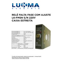 RELE FALTA FASE COM AJUSTE LK-FMSN S/N 220V CAIXA ... - Comercial Leal