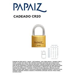 CADEADO CR20 FLOW PACK PAPAIZ - 11310 - Comercial Leal
