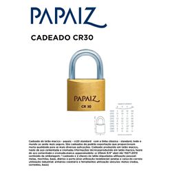 CADEADO CR30 FLOW PACK PAPAIZ - 11312 - Comercial Leal
