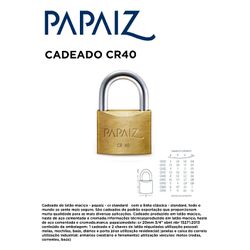 CADEADO CR40 FLOW PACK PAPAIZ - 11314 - Comercial Leal