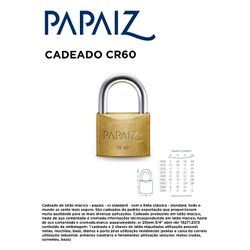 CADEADO CR60 CAIXA PAPAIZ - 11317 - Comercial Leal