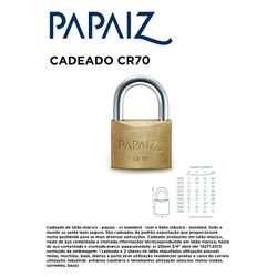CADEADO CR70 CAIXA PAPAIZ - 11318 - Comercial Leal