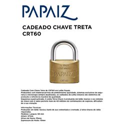 CADEADO CHAVE TETRA CRT60 CAIXA PAPAIZ - 11320 - Comercial Leal