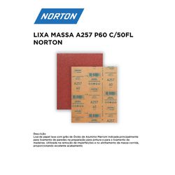 LIXA MASSA A257 P60 COM 50 FOLHAS NORTON - 12241 - Comercial Leal
