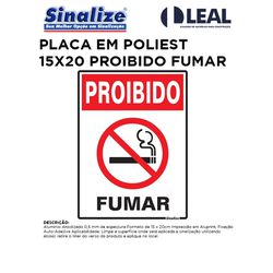 PLACA EM POLIESTIRENO 15X20 PROIBIDO FUMAR - 08635 - Comercial Leal