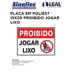 PLACA EM POLIESTIRENO 15X20 PROIBIDO JOGAR LIXO - ... - Comercial Leal