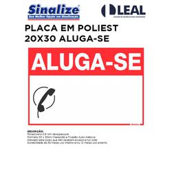 PLACA EM POLIESTILENO 20X30 ALUGA-SE - 08657 - Comercial Leal