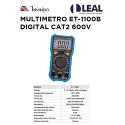 MULTIMETRO ET-1100B DIGITAL MINIPA - 13441 - Comercial Leal