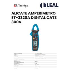 ALICATE AMPERIMETRO ET-3320A DIGITAL CAT3 300V MIN... - Comercial Leal