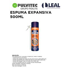 ESPUMA EXPANSIVA 500ML PULVITEC - 01278 - Comercial Leal