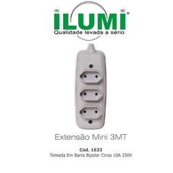 EXTENSÃO MINI 2P 2X0.75 3METRO CINZA 3 TOMADAS 2P... - Comercial Leal