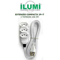 EXTENSÃO COMPACTA PP 2P+T 20A 5MT BRANCO 3TOMADAS ... - Comercial Leal