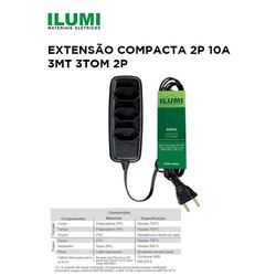 EXTENSÃO COMPACTA 2P 10A 3 METROS PRETO 3 TOMADAS ... - Comercial Leal