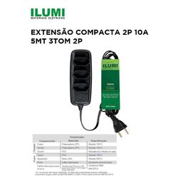 EXTENSÃO COMPACTA 2P 10A 5MT PRETO 3TOMADAS ILUMI ... - Comercial Leal