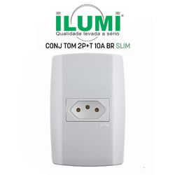 CONJUNTO TOMADAS 2P+T 10A BRANCO SLIM - ILUMI - 0... - Comercial Leal