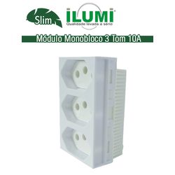 MÓDULO MONOBLOCO 3 TOMADAS 2P+T 10A SLIM - 06439 - Comercial Leal