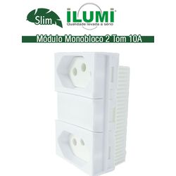 MÓDULO MONOBLOCO 2 TOMADAS 2P+T 10A SLIM - 06441 - Comercial Leal