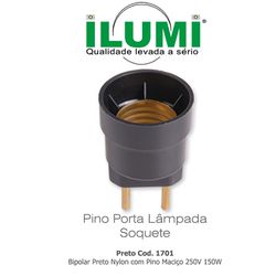 PINO PORTA LAMPADA SOQUETE E27 PRETO ILUMI - 04647 - Comercial Leal